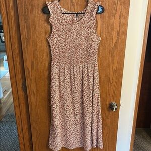 Floral Smocked Top Sleeveless Dress - Red